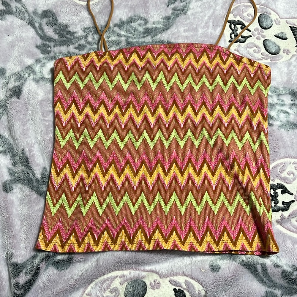 Rue21 Tank Top Pink,Brown,Green and orange stripe Crop top